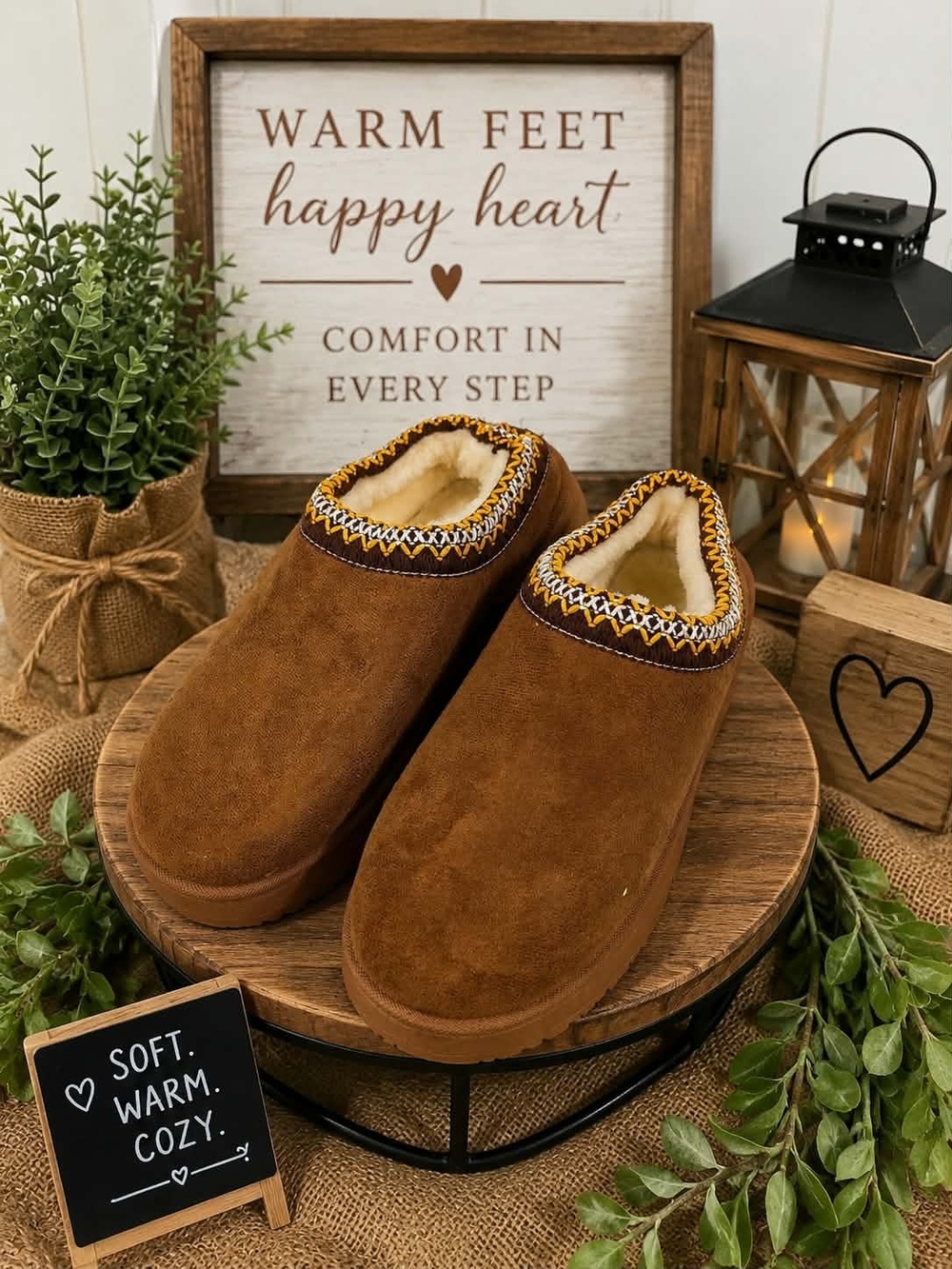 Cozy Faux-Suede Shearling Lined Slipper Clog - Brown
